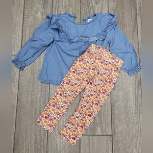 Denim shirt/floral pant set